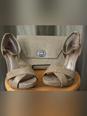 Champagne Sparkle Heels with Matching Clutch Bag